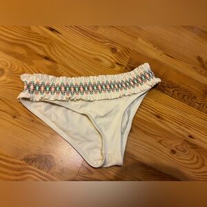 Tory Burch White Smocked Bikini Bottoms XS Ruffle Trim Designer Swim bottom only
